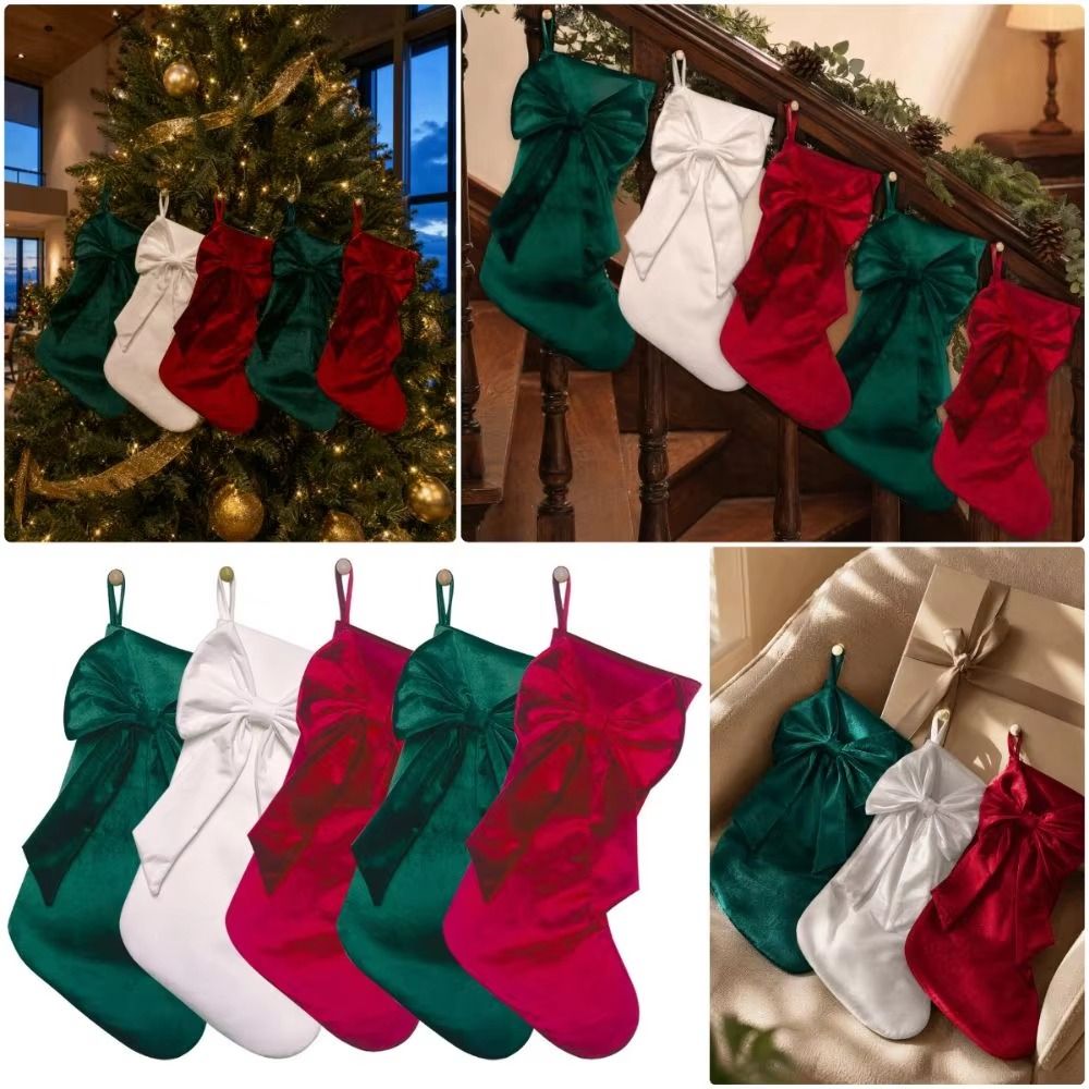 Christmas Stocking Hanging - Kadife Noel Çorabı Fiyonklu Büyük Kapasiteli